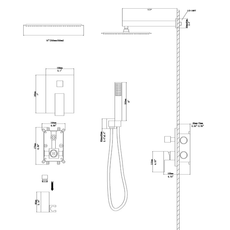 Wall Mounted Dual Shower System - , With Rainfall And Handheld Showers For Enjoyable Bath Time Head In Valve, 1.8 Gpm Max Flow, Rain