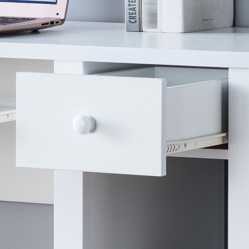 Bureau d'étudiant blanc avec conception raffinée, bureau d'écriture compact pour ordinateur portable de 39 po de style chic