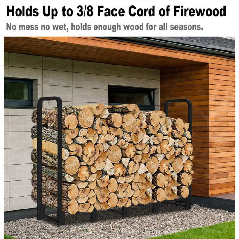 Support à bûches robuste pour foyer d'extérieur en bois de chauffage, noir mat