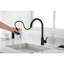 Robinet de cuisine moderne à bec rétractable noir mat, fabriqué en acier inoxydable, facile à contrôler le débit et la température de l'eau avec une finition contemporaine à poignée simple, en acier, offre une alimentation pratique et élégante