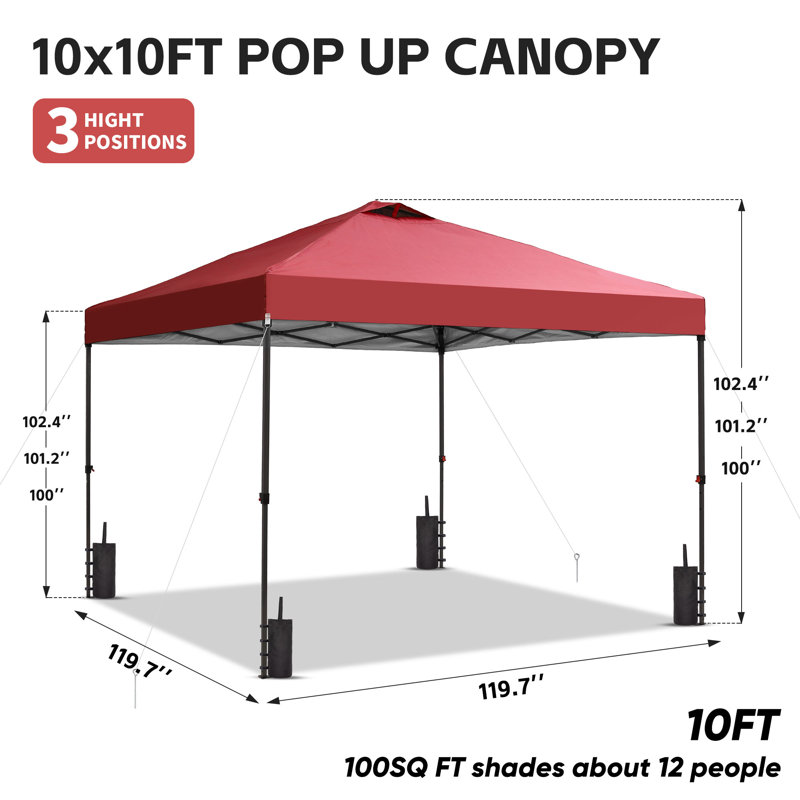 10 pi. L 10 pi. D Auvent escamotable en métal, Rouge