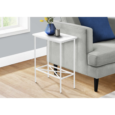 Accent Table, Side, End, Narrow, Small, 2 Tier, White Laminate, White Metal, Contemporary, Modern