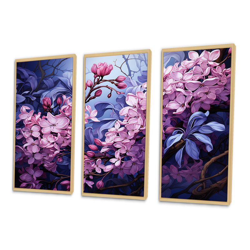 Fleurs lilas en pleine gloire I - ensemble d'art mural sur toile lilas, H 40 po x l 60 po x P 1 po, Cadre naturel flottant
