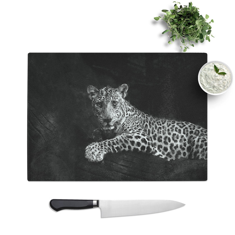 Tempered Glass Leopard Chopping Board, 20 cm x 28.5 cm