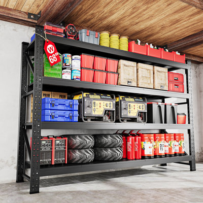 68.0" W Heavy Duty 4-Tier Steel Shelves - Adjustable Storage Rack For Garage, Warehouse, Pantry & Toolsheds
