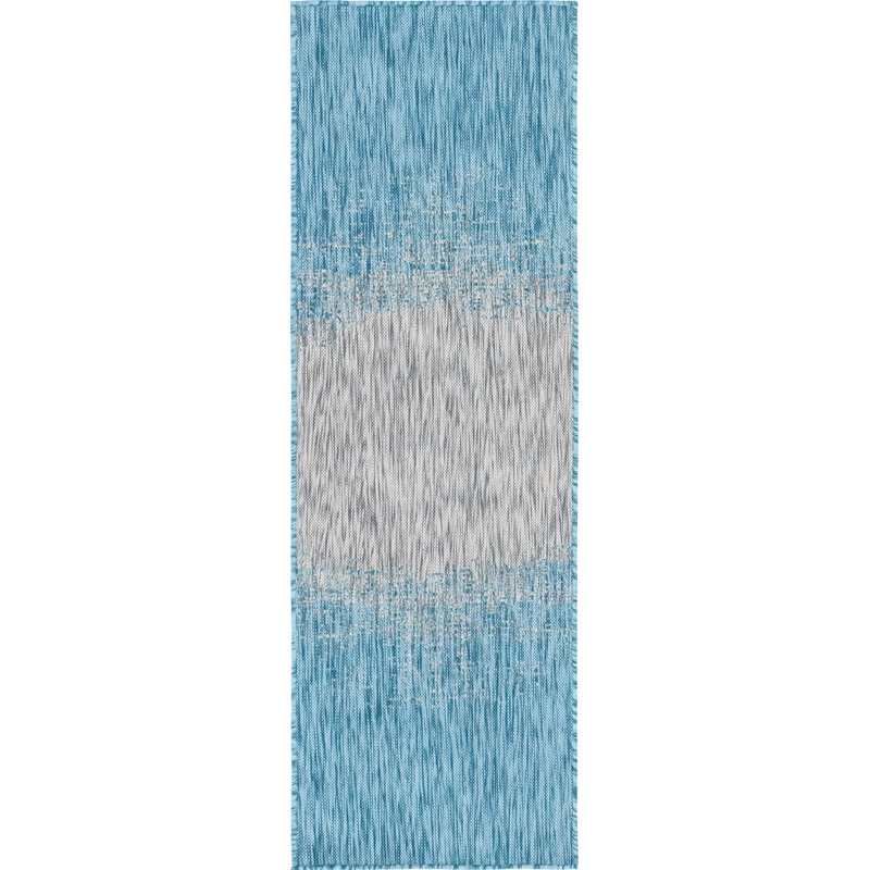 Tapis intérieur / extérieur bleu abstrait Datto, Tapis de couloir 2 pi x 6 pi 1 po, Turquoise