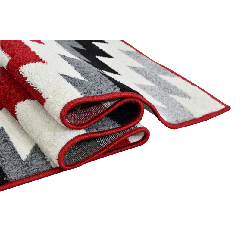 Tapis géométrique rouge/gris/noir zone Adreanna, Rectangle 7 pi 8 po x 10 pi