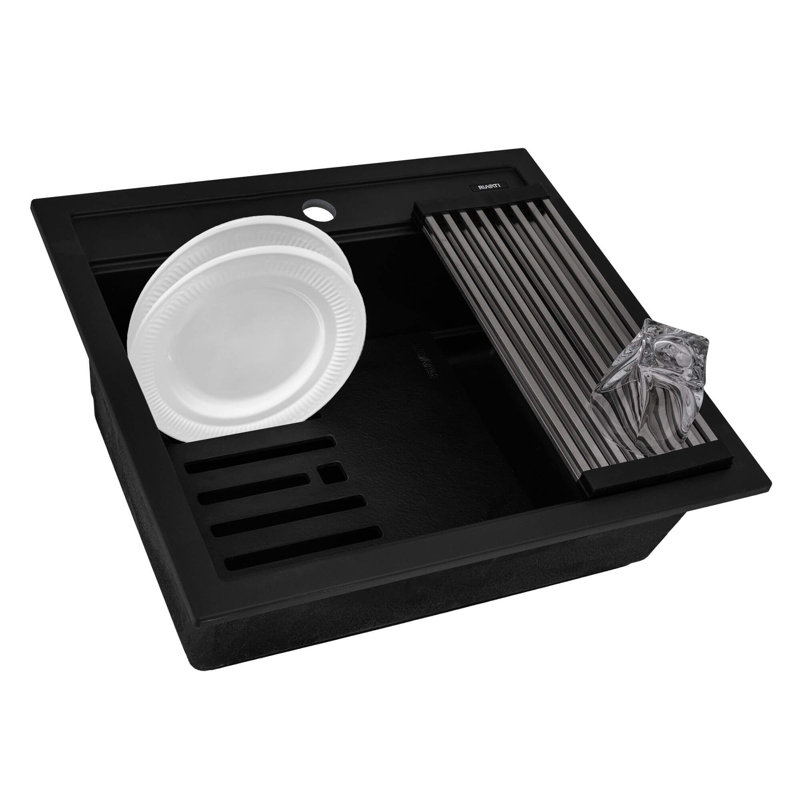20'' L Drop-In Triple Bowl Granite Composite Kitchen Sink, Matte White