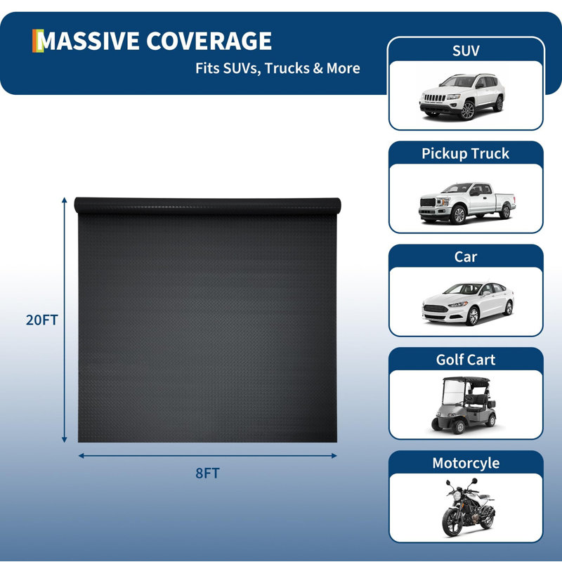 Rouleau de tapis de garage 8 x 20 pi - PVC épaissi de 2 mm, plaque de diamant antidérapante, avec ruban 33 pi