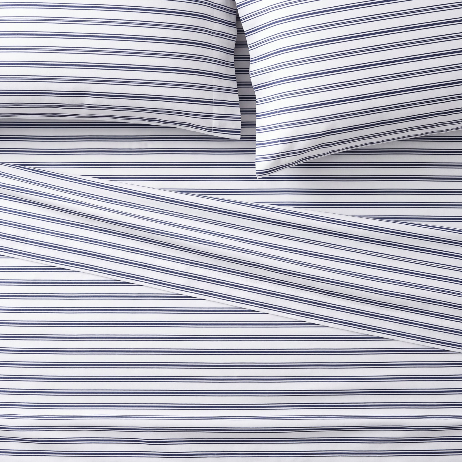 Navy French Ticking Crib Sheet, King Sheet Set with 2 Pillowcases