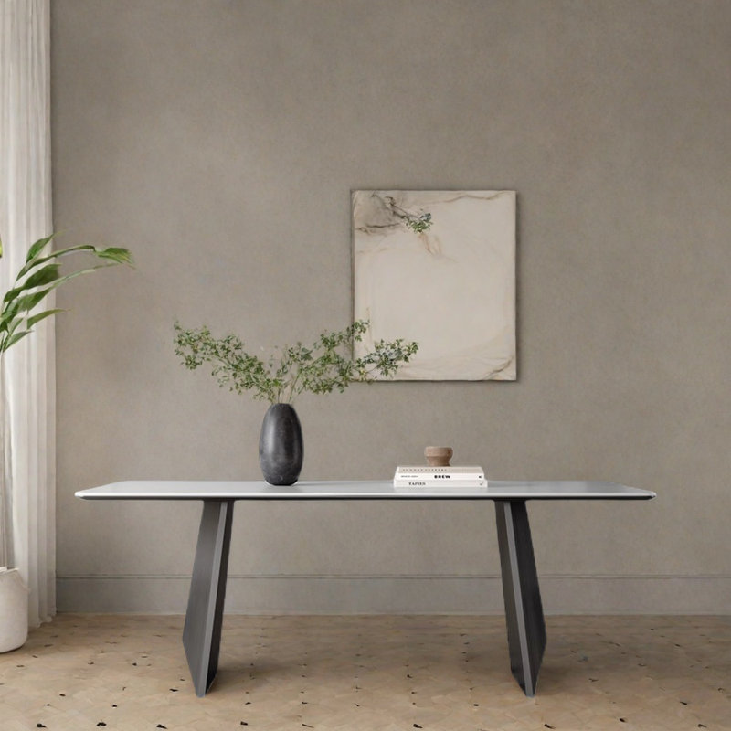 Rectangular pure white slate dining table, 29.52"H x 55.11"L x 31.49"W