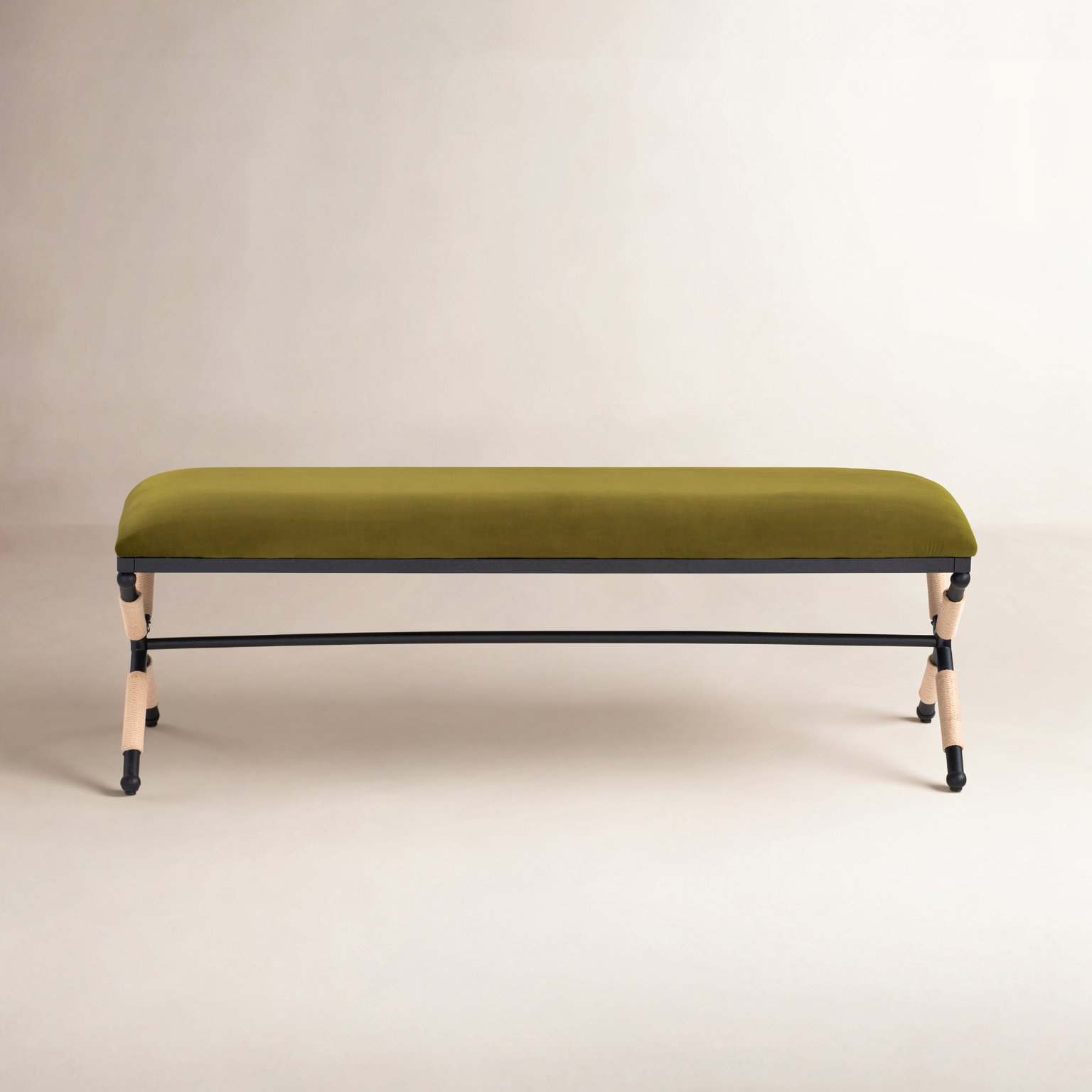 Bolivia 47.75 " Linen Upholstered Bench, Olive Green