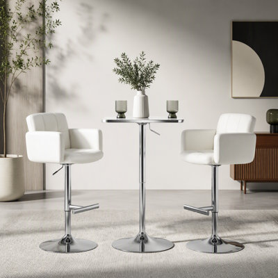 Stout Contemporary Adjustable Barstool With Swivel And White Faux Leather By Lumisource