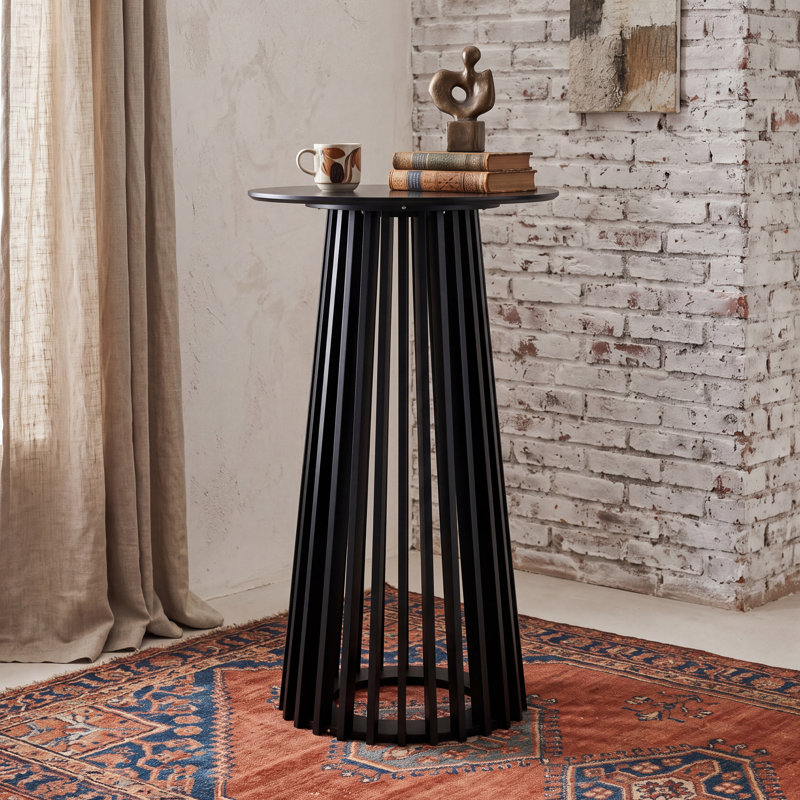 43.5’’ H Modern Round Bar Table, Solid Wood Base Bar Table For Dining Room, Black