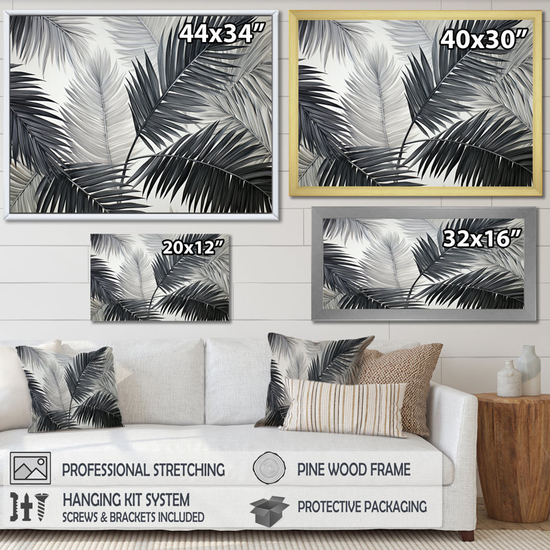 Minimalisme, tranquillité tropicale, palmiers sur toile, Cadre flottant noir, H 24 po x l 32 po x P 1 po