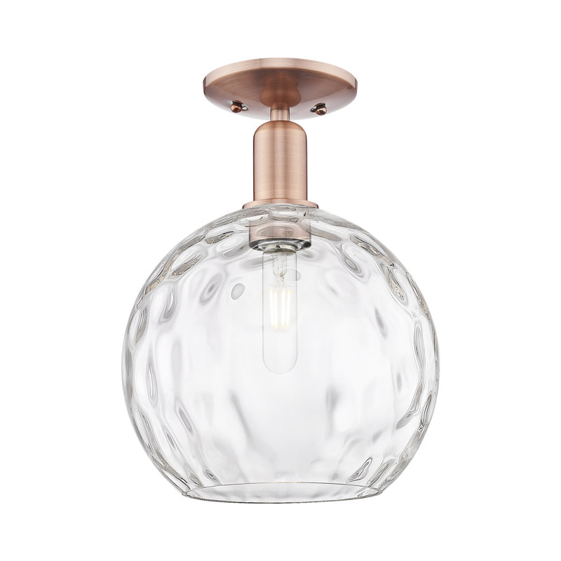 Arcadia - Champlon - 1 Light 10" Semi-Flush Mount - Antique Copper Finish - Clear Water Glass Shade, 13.25" H x 10" W x 10" D