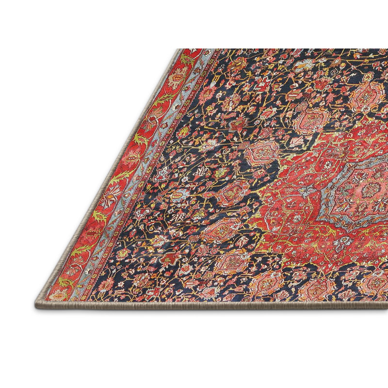Rouge Java/bleu/gris Tapis décoratif, Rectangle de 8 pi x 10 pi