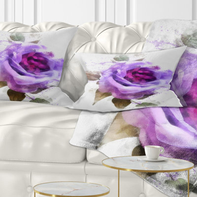 Coussin décoratif aquarelle rose mauve avec feuilles