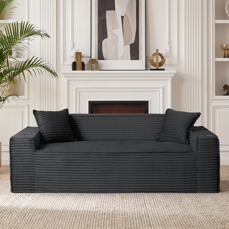 Canapé surdimensionné en mousse de 80 po avec coussins, canapé-lit en velours côtelé à 3 places avec 2 porte-gobelets pour salon, chambre à coucher, appartement et bureau