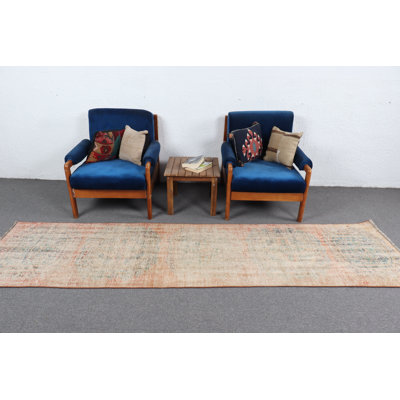 Vintage Orange Anatolian Oushak Runner Rug - Ideal for Corridors from Turkish Craftsmanship