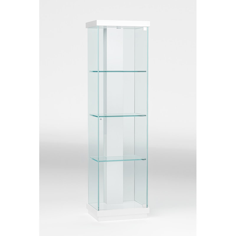Tall White Glass Curio Cabinet with LED Light