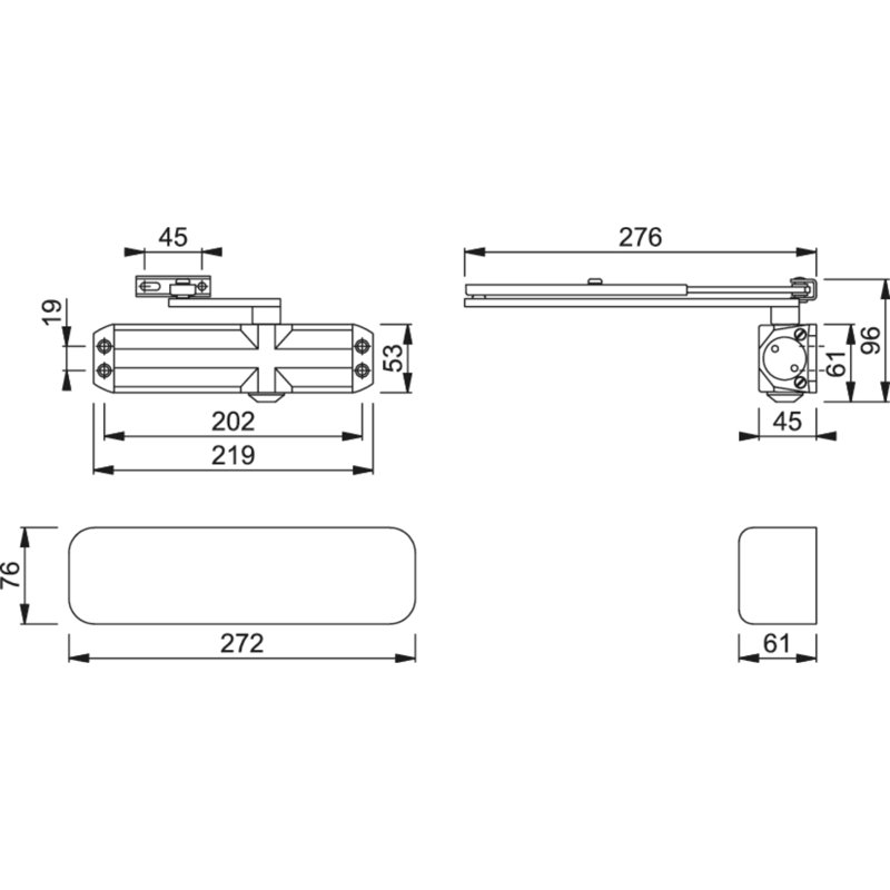 Doorcl Door Closer, Polished Silver