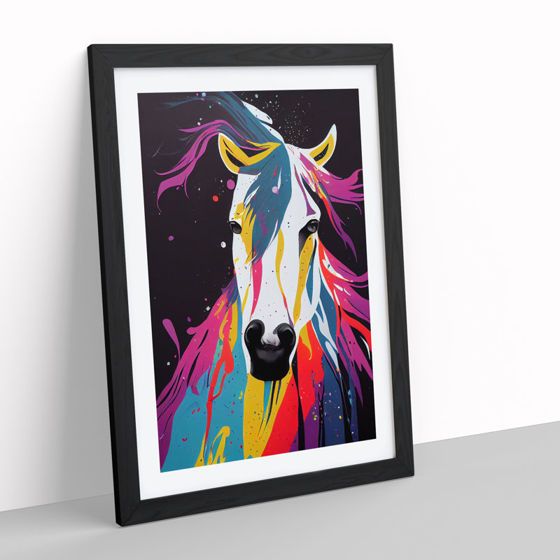 Horse Paint Splash No.4 Abstract - Single Picture Frame Painting, Black, 64cm H x 46cm W x 2cm D