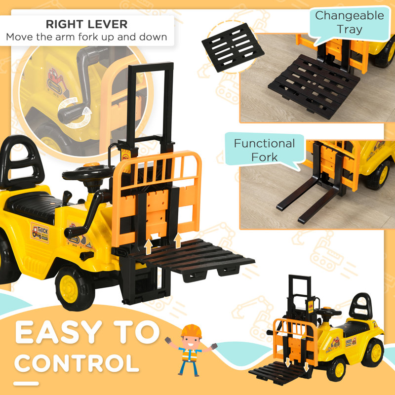 Yellow Forklift Ride-On Construction Toy for Kids