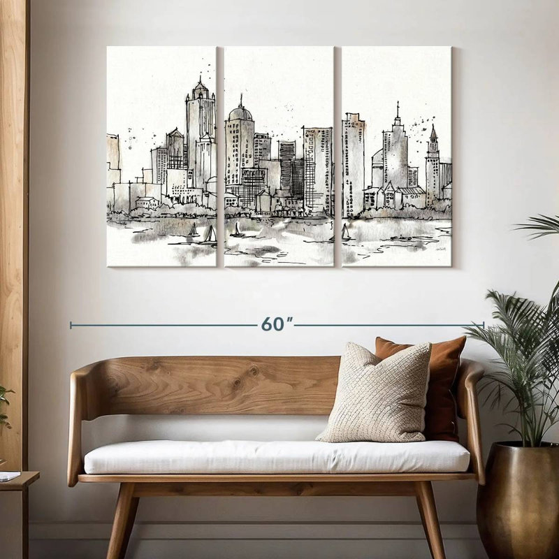 Sirci Skyline Sketches III sans mots - fleurs, H 32 po x l 50 po