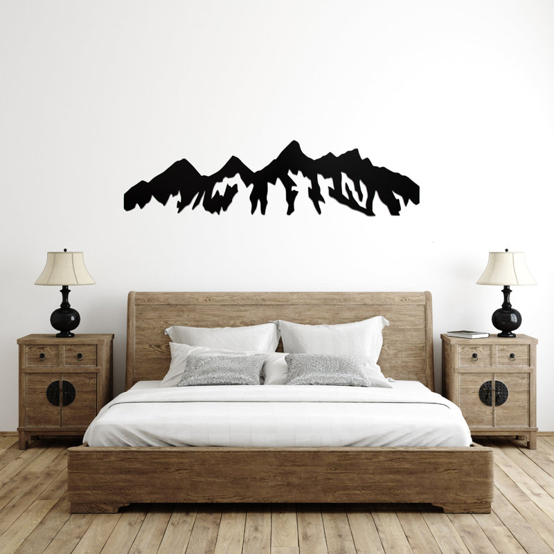 Décoration murale en métal Teton Mountain Range, H 48 po x l 12 po x P 0,12 po, Blanc