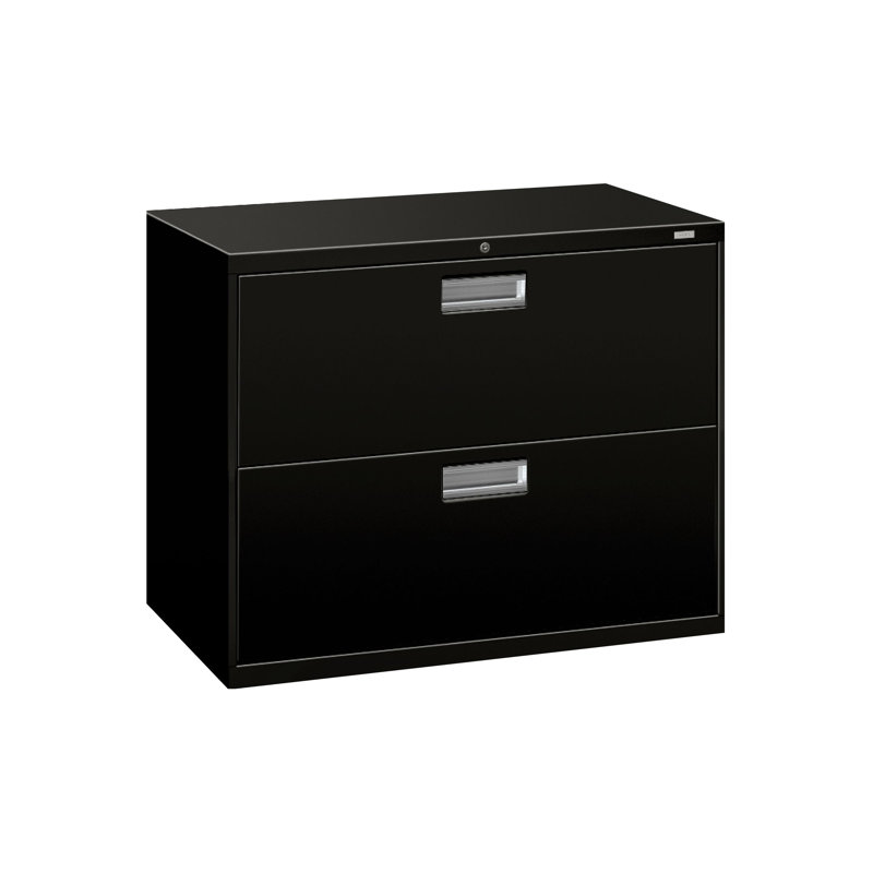HON Brigade 600 Series Lateral File, 2 Drawers, Aluminum Pull, 36"W, Black, Black