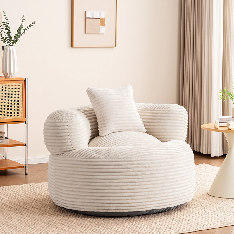 Oversized Bean Bag Sofa - Large Round Corduroy Lazy Sofa With  Pillow,  Accent Sofa Lounge Floor Sofa For Living Room Bedroom,Beige