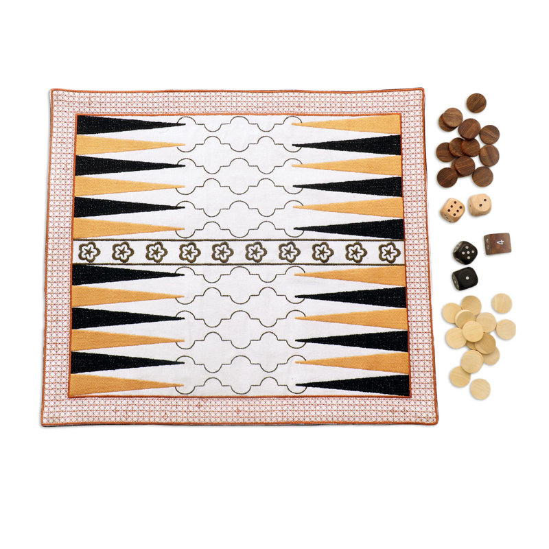 Ensemble de backgammon fait à la main en coton olive et bois, Beige