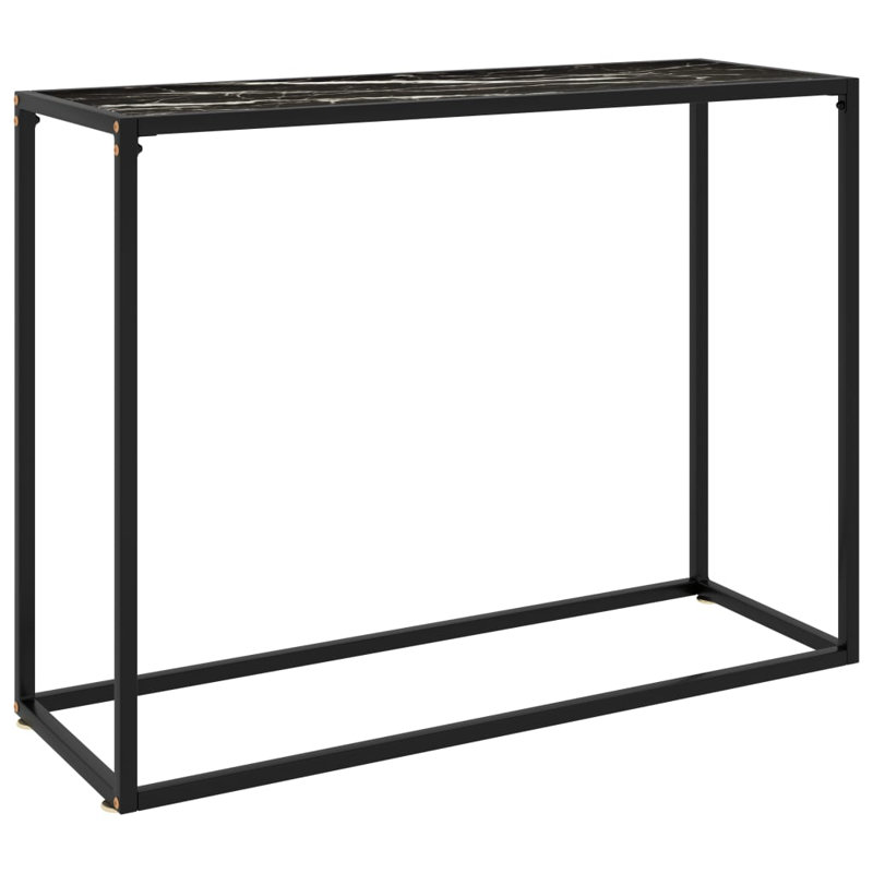 Eunita Glass Top Console Table, 75 H x 100 W x 35 D cm, Marble Black