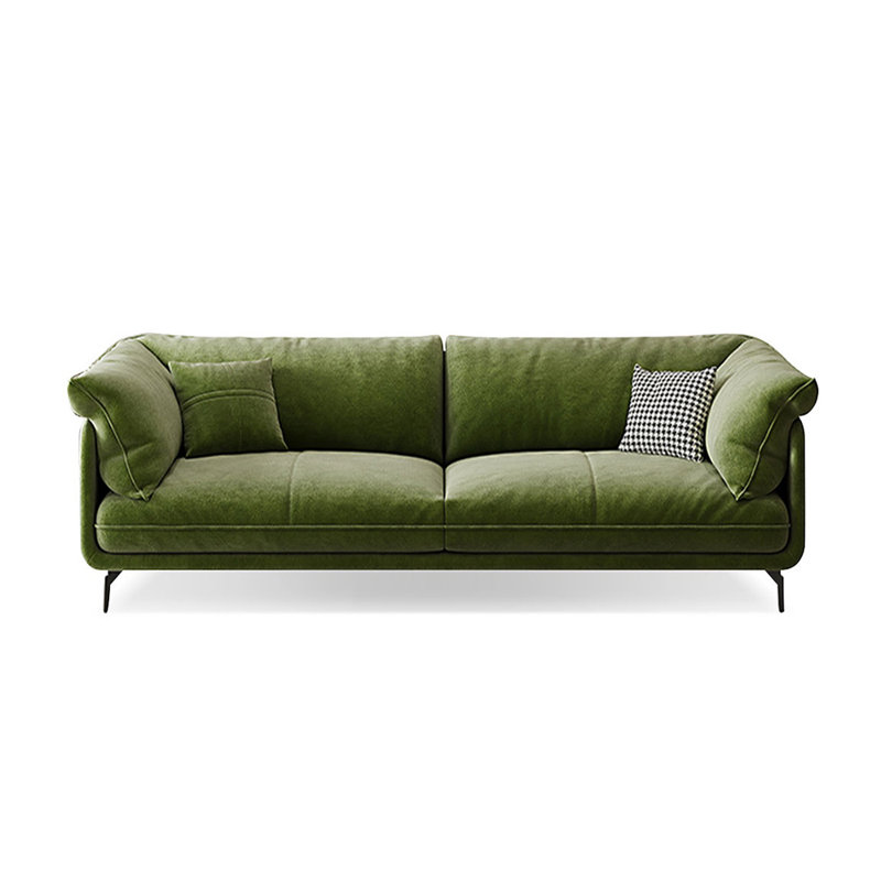 Green Velvet Standard Sofa cushion couch, 33.46" H x 70.87" W x 37.01" D