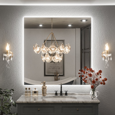 Adorna LED Backlit Frameless Lighted Bathroom Wall Mirror/Vanity Mirror w/ Brightness Adjust