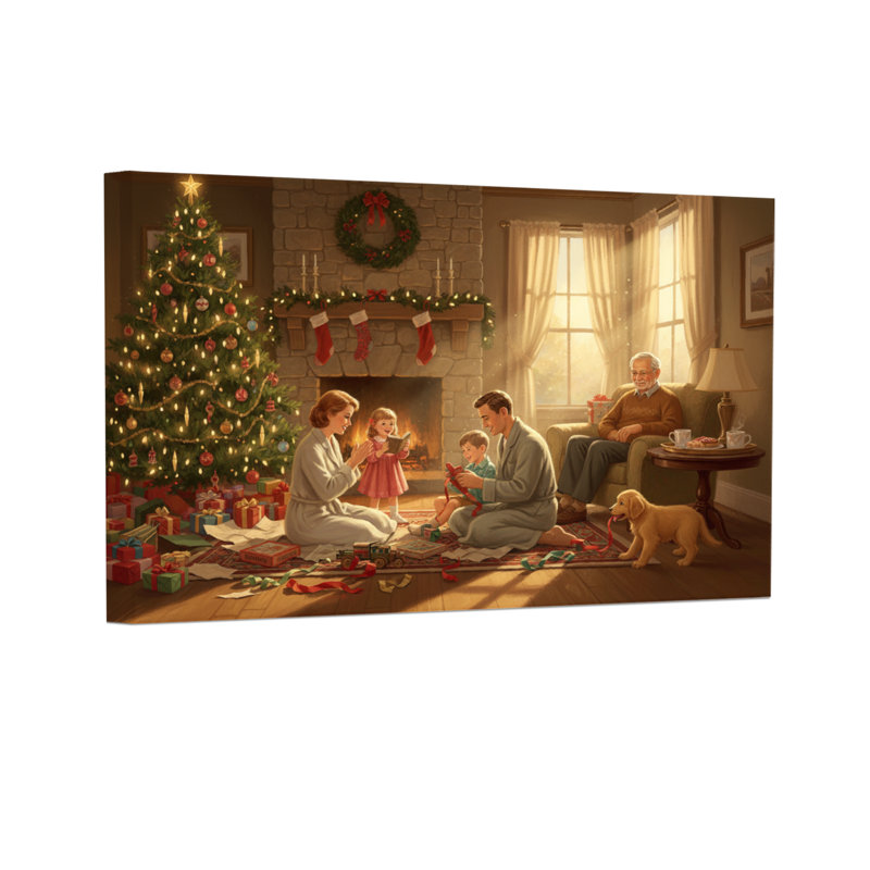 Noël en famille au coin du feu, H 12 po x l 18 po
