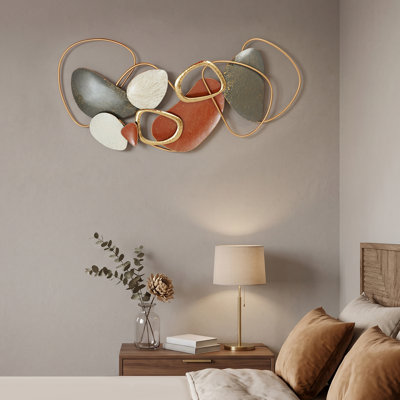 Décoration murale géométrique moderne en métal, 104 cm (41 pouces), 3D, or et brun, pour salon, chambre et bureau.