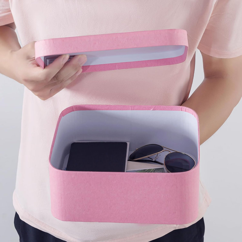 Set Of 3 Textured Pink Boxes With Rounded Edges, Decorative Cardboard Boxes With Lids, Nesting Gift Storage, Large Paperboard Containers For Organizing And Keepsakes