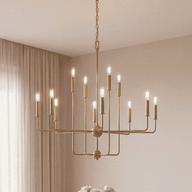 Treyvion 12 - Light Dimmable Linear Chandelier in Brass, Brass