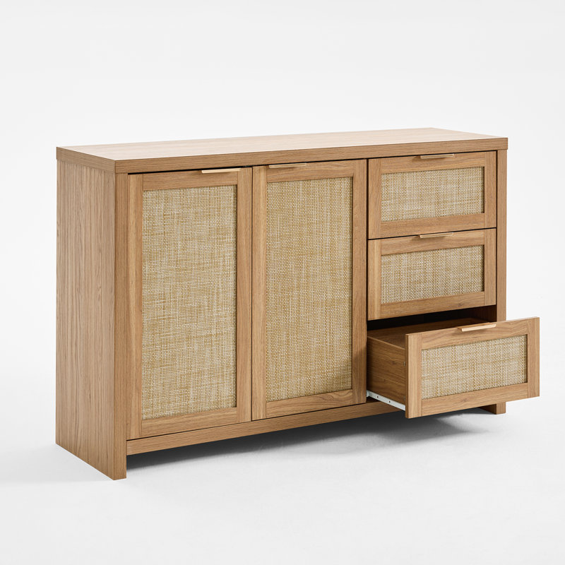 Arianna 51" Sideboard with 3 Drawers, Natural Oak