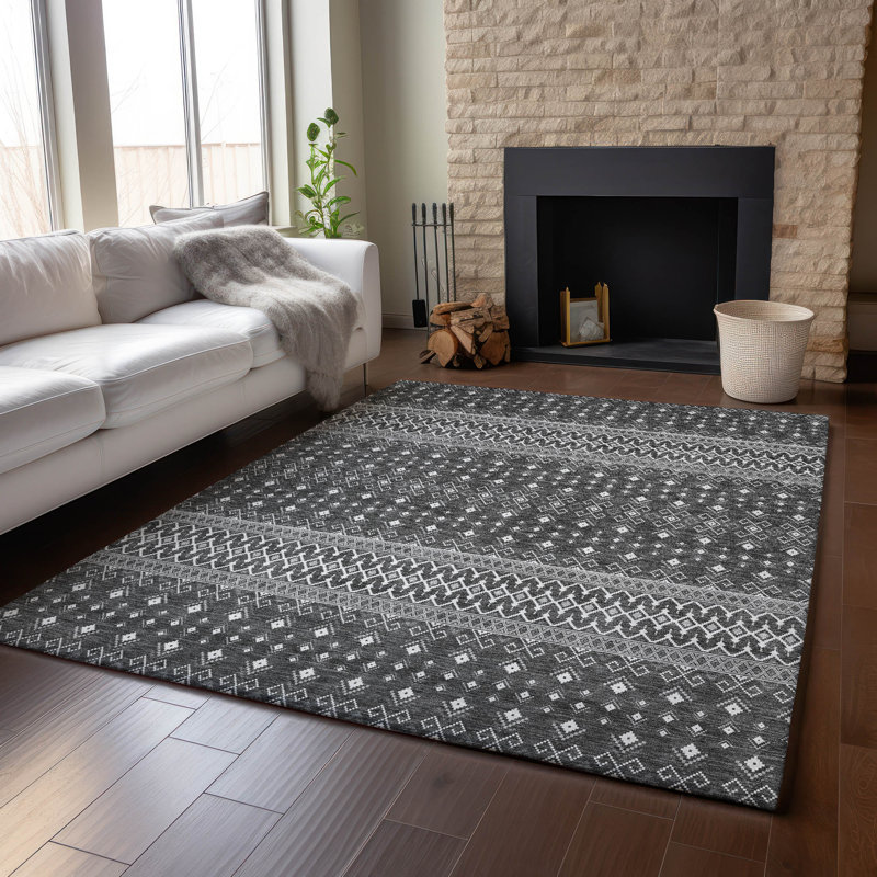 Tapis gris Prisco lavable à la machine de qualité supérieure, Rectangle 10 pi x 14 pi