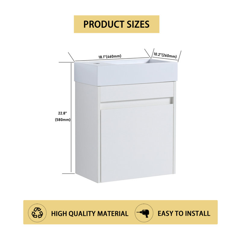Ensemble de meuble-lavabo simple 18,12 po avec plateau en résine Crisang, Blanc
