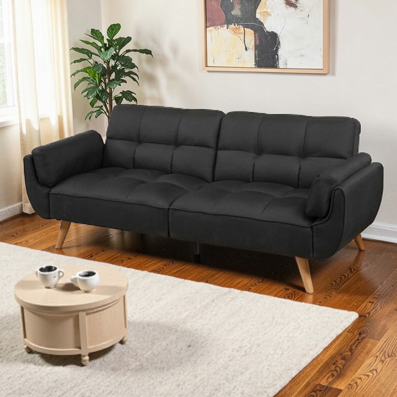 Edriel 75.39" Futons Upholstered Convertible Sofa, Black