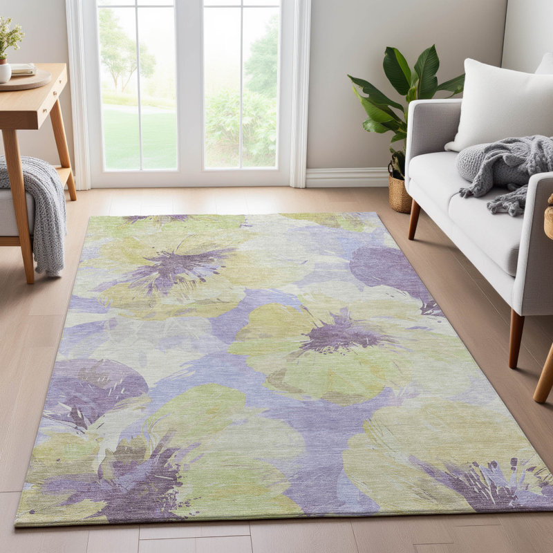 Premium Machine Washable Harjo AMF1554 Floral Rug, Rectangle 10' x 14'