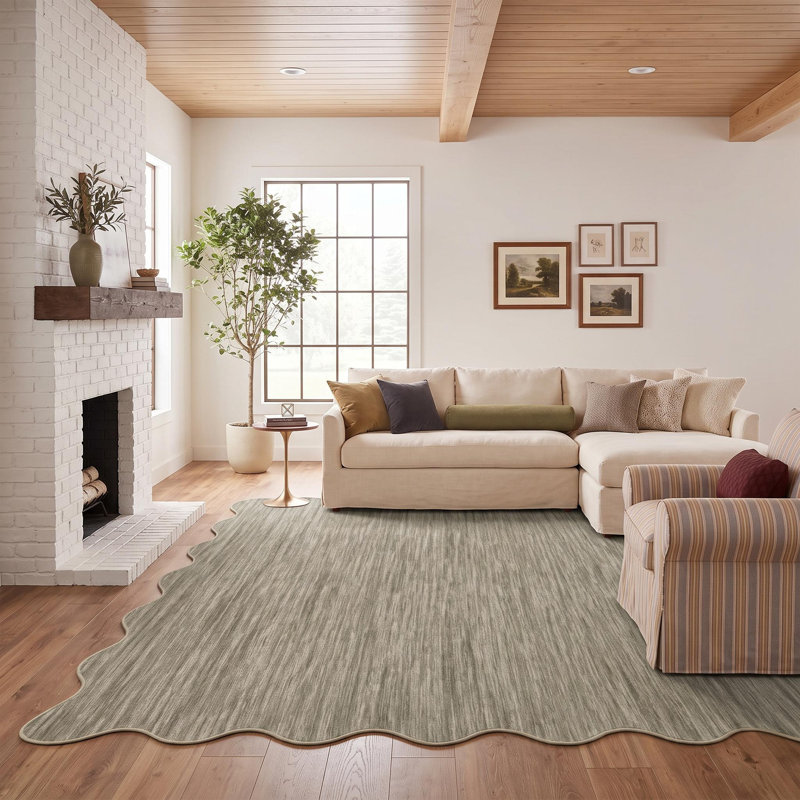 Tapis festonné à bordure festonnée, Brown, 9*12ft