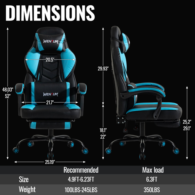 Big and Tall Gaming Chair 350lb Weight Capacity with Footrest, Ergonomic Video Game Chair for Adults with Oversized Headrest and Lumbar Pillow, Computer Chair Gaming for Office（Blue）
