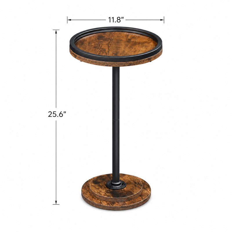 Small Round Pedestal Side Table with Rustic Finish