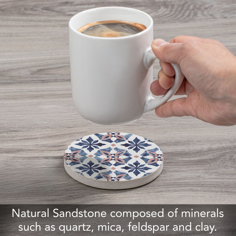Watercolor Tile Pattern Single Round Sandstone Coaster Create Your Own Set