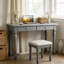 Ensemble de bureau en bois massif d'hévéa bleu-gris American Light Luxury-129862526